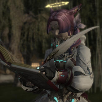 A catgirl writing in a book.